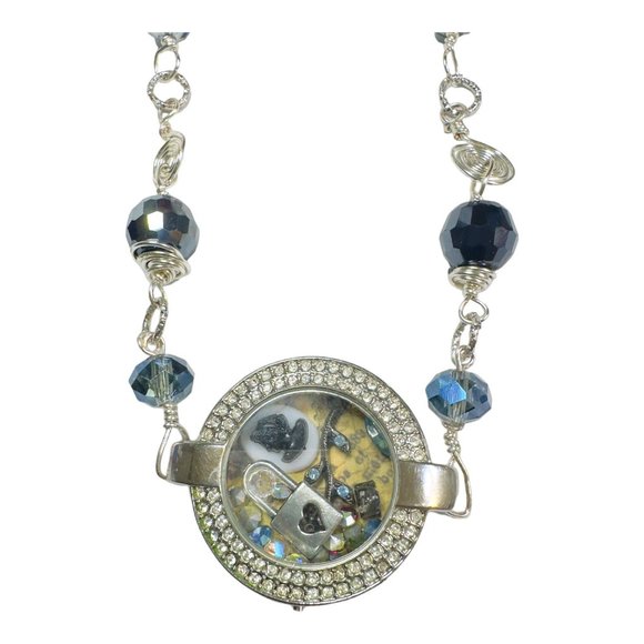 Floating Memory Pendant Upcycled Watch Shell Cameo Swarovski Crystals Necklace - Picture 8 of 15